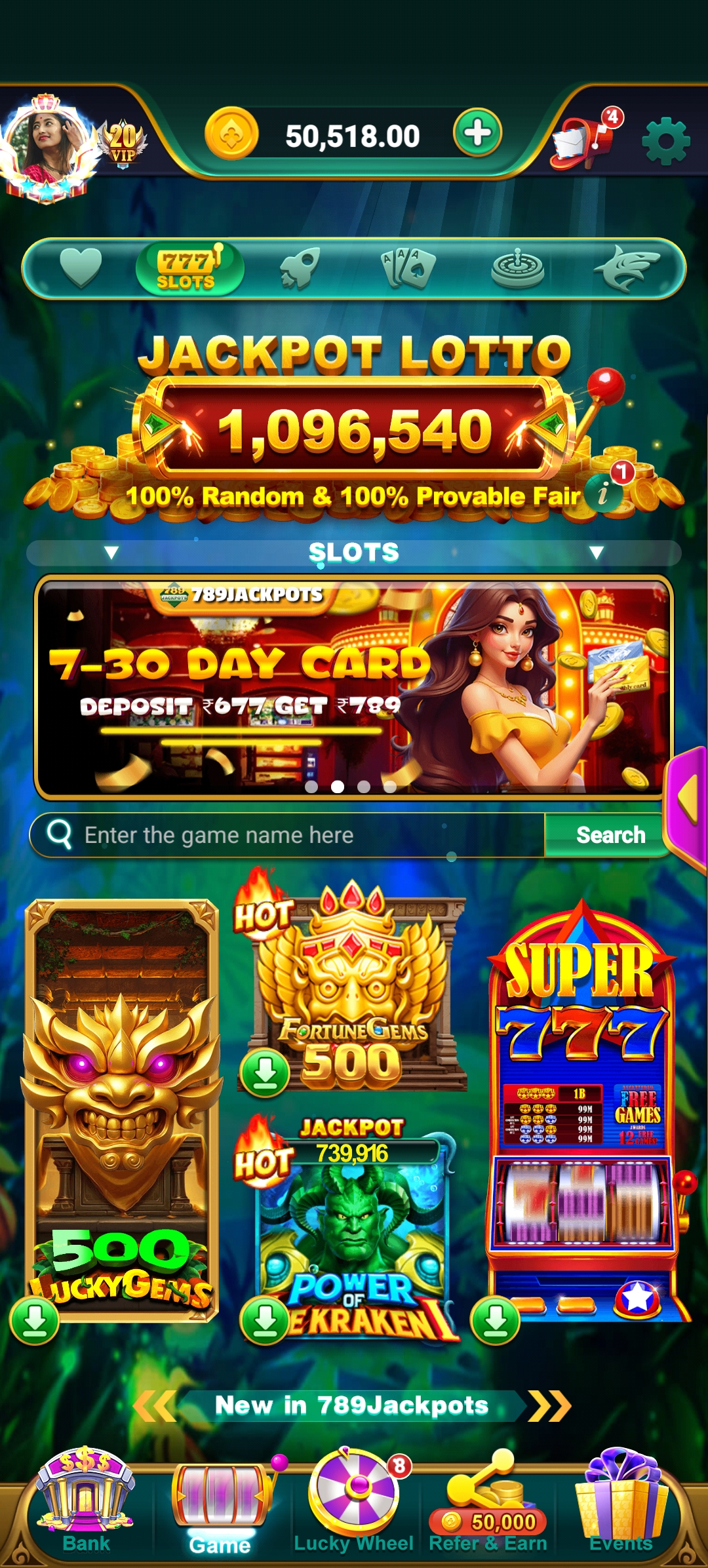 789 Jackpots reward screen